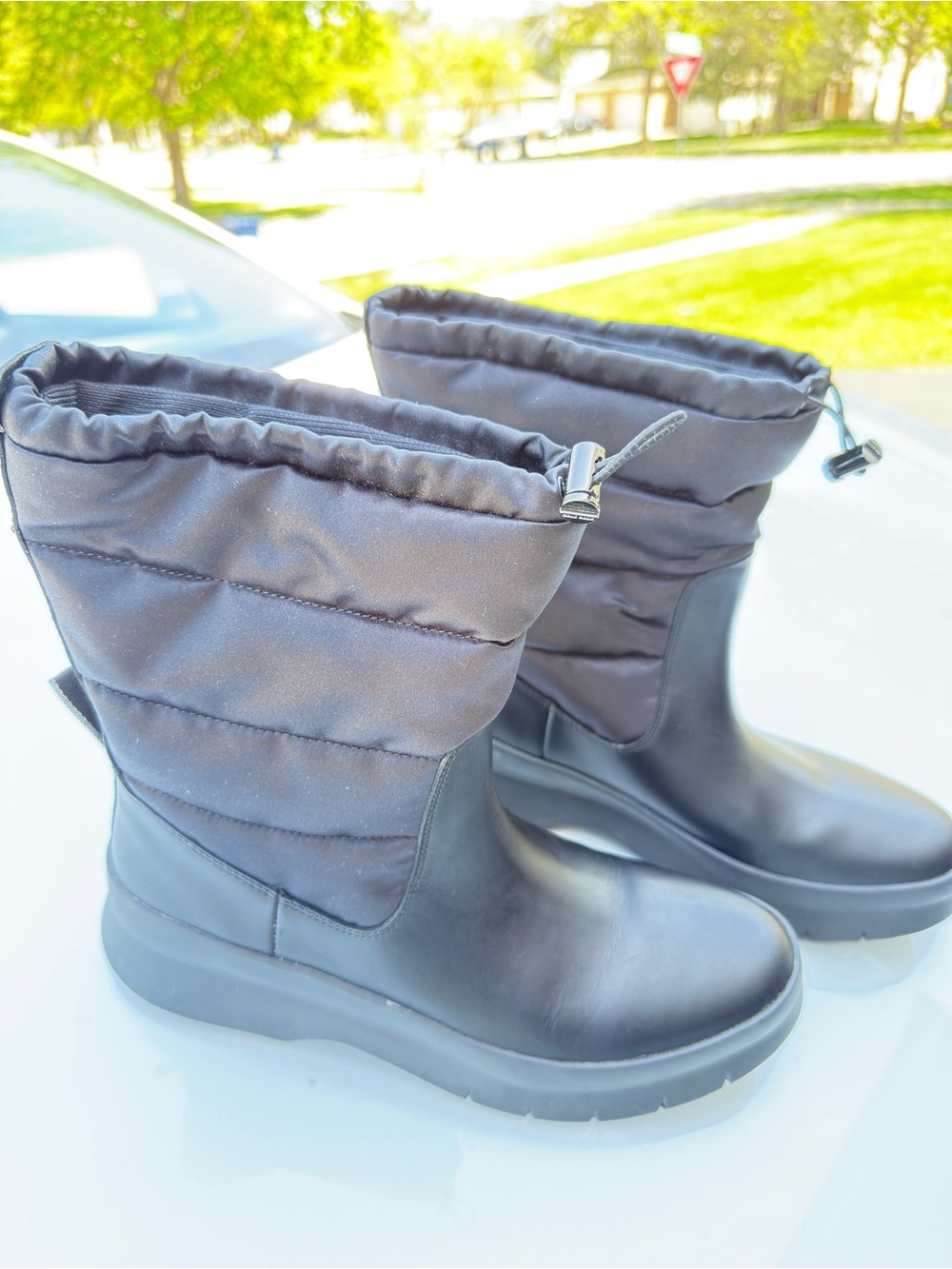 Cole Haan Black Quilted Pull‑Tie Winter Boots